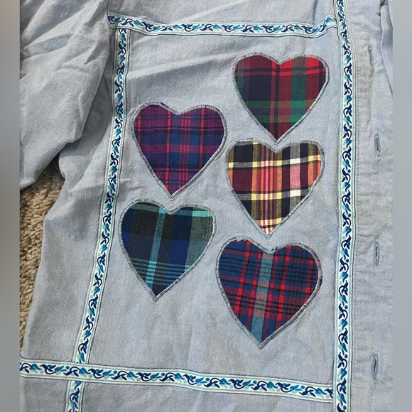 Vintage large Cricket on the Creek patchwork heart button down collated plaid - Picture 3 of 9
